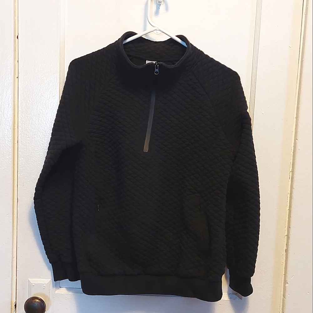 Senita Athletics Quilted Pullover Quarter Zip Sweater with Pouch Pocket